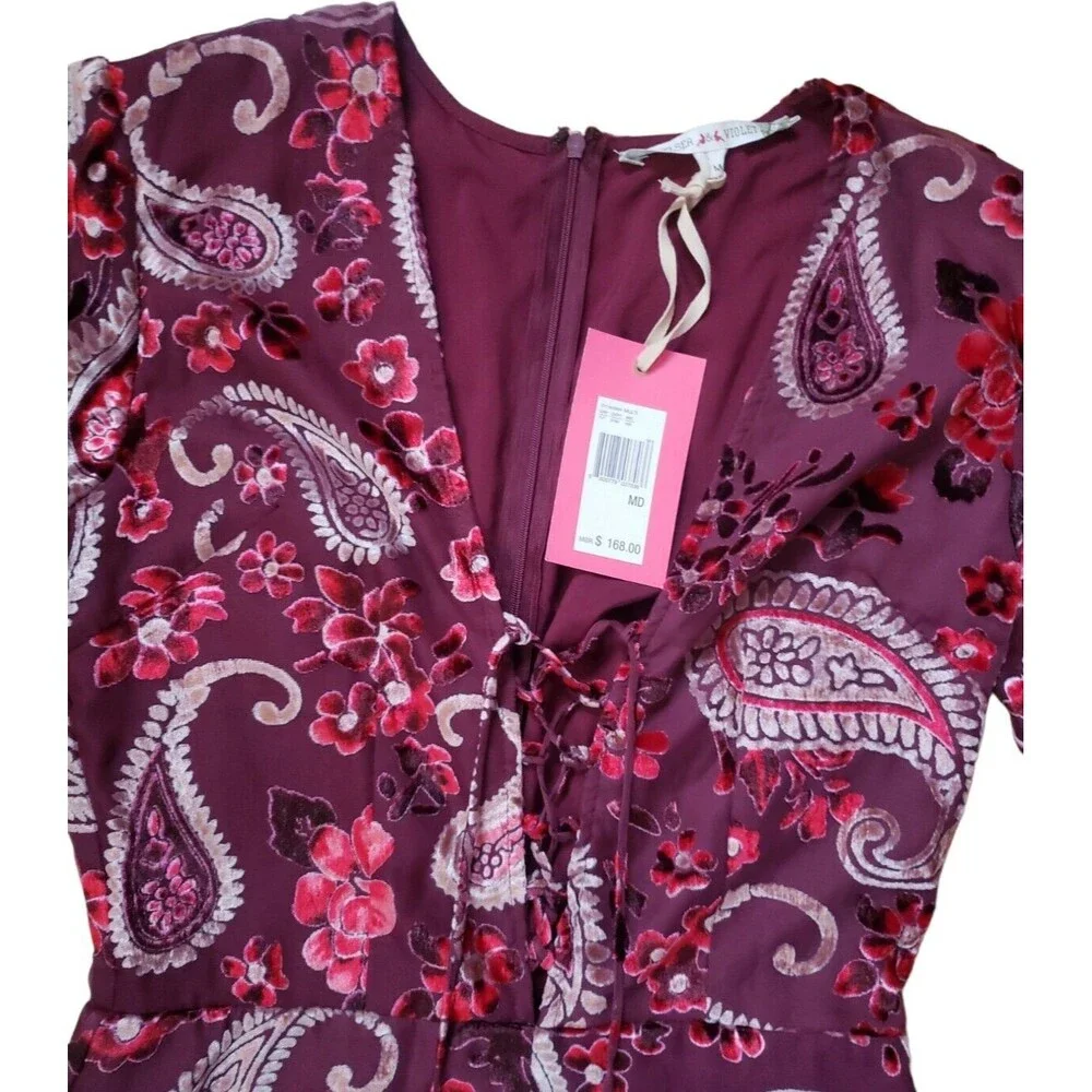 Chelsea & Violet Velvet Flocked Boho Jumpsuit Womens M Wide-Leg Paisley Artsy
